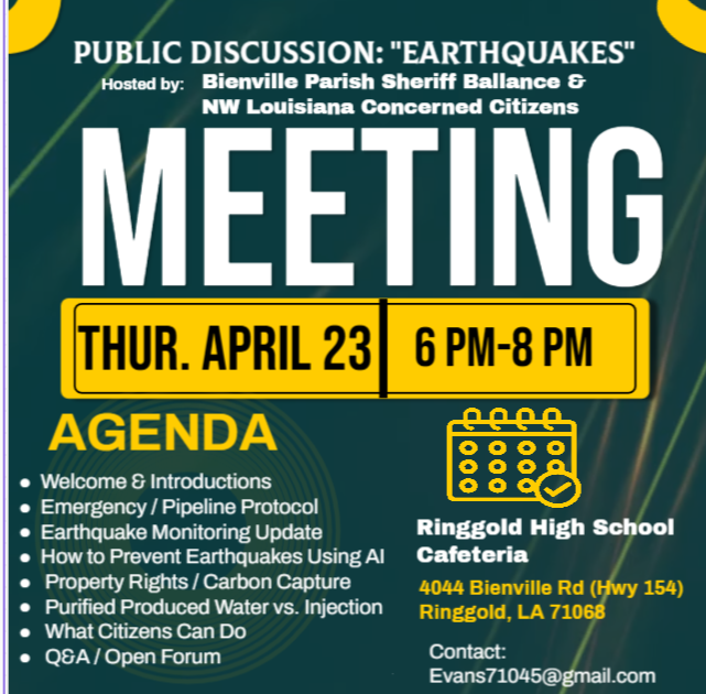 Meeting tonight in Ringgold on earthquakes in NW Louisiana